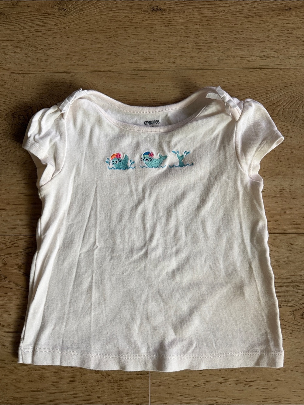 Gymboree White Short Sleeve Tee with Blue Whale Embroidery 3T